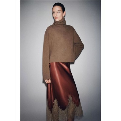 Женская атласная юбка миди с кружевом ЗАР*А