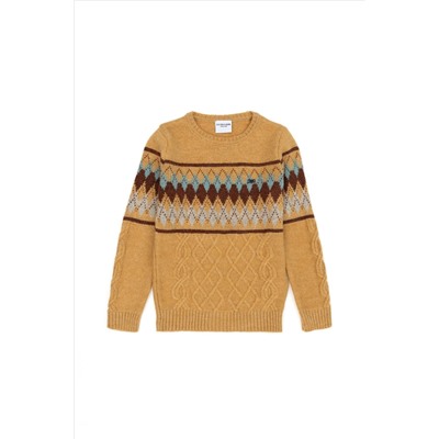 Erkek Çocuk Kum Melanj Bisiklet Yaka Triko Kazak