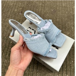 Новые нишевые сабо из денима с открытым носком и кисточками Экспорт в Россию