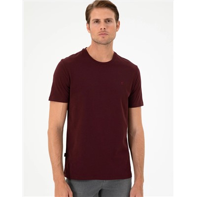 Bordo %100 Pamuk Slim Fit Bisiklet Yaka Basic Tişört