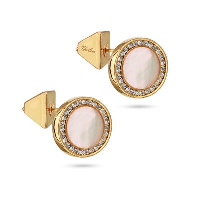 Пусеты Амфитрита (перламутр 11мм белый; покрытие золото), Есть комплект