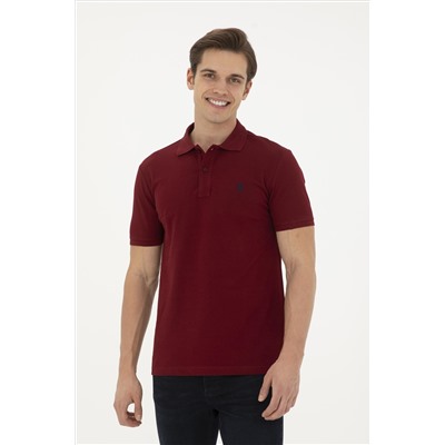 Erkek Slim Fit Polo Yaka Bordo Basic Tişört
