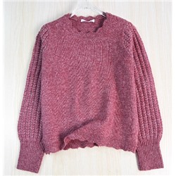 Свободный повседневный свитер с круглым вырезом и рукавами-фонариками