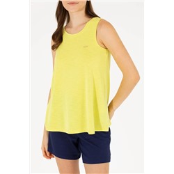 Kadın Neon Sarı Bisiklet Yaka Kolsuz Tişört