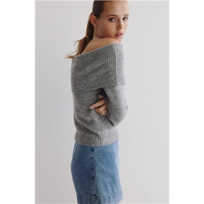Женский пуловер с отворотом с открытыми плечами Н*М