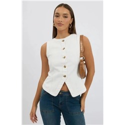 Тонкий джинсовый жилет из лиоцелла с круглым вырезом на пуговицах