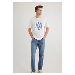 Mavi Mühür Logo Baskılı Beyaz Tişört Slim Fit / Dar Kesim 065109-620
