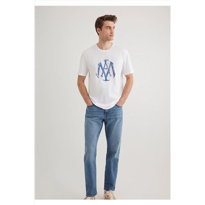 Mavi Mühür Logo Baskılı Beyaz Tişört Slim Fit / Dar Kesim 065109-620