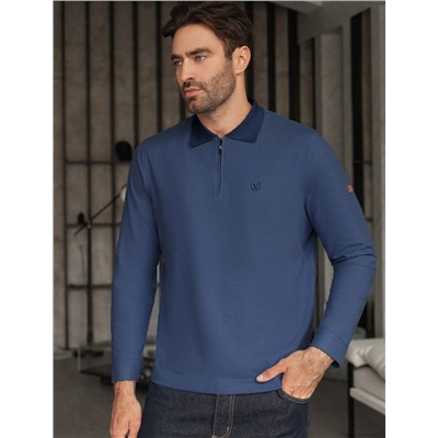 Лонгслив из мягкого фактурного трикотажа с плетеным воротником поло на молнии