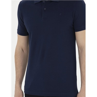 Lacivert Slim Fit %100 Pamuk Polo Yaka Basic Tişört