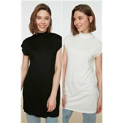 TRENDYOL MODEST Siyah-Beyaz 2'li Dik Yaka Kolsuz İçlik Tunik TCTSS21UK0033