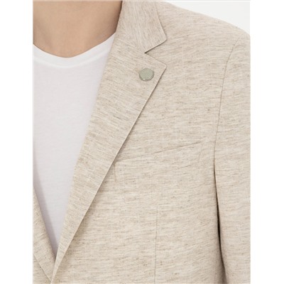 Bej Slim Fit Keten Karışımlı Çizgili Takım Elbise