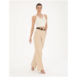 Bej Yüksek Bel Straight Fit Pantolon