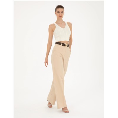 Bej Yüksek Bel Straight Fit Pantolon
