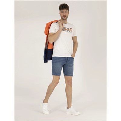 Koyu Mavi Slim Fit Jean Şort