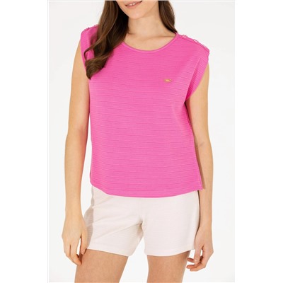 Kadın Pembe Bisiklet Yaka Kolsuz Tişört