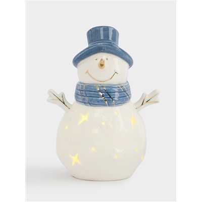 Статуэтка с подсветкой, 15 см, фарфор P, бело-голубая, Снеговик, Snowfall