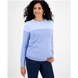 Style & Co Women's Crewneck Cotton Colorblocked Sweater
