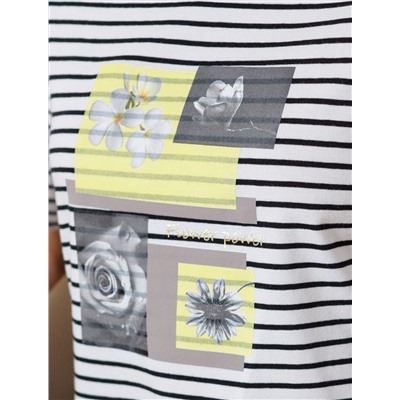 Свободная футболка в черно-белую полоску с принтом из премиального хлопка с эластаном