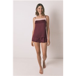 Pijama corto encaje vino