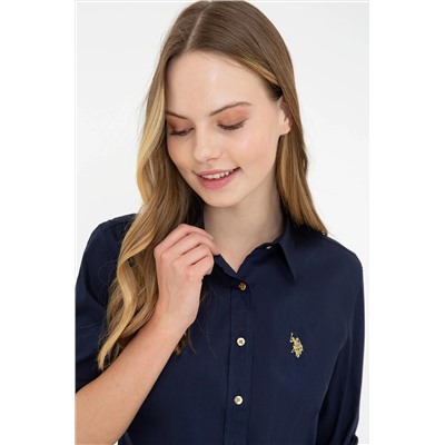 Kadın Lacivert Uzun Kollu Basic Gömlek