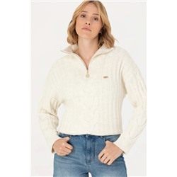 Kadın Krem V - Yaka Kazak