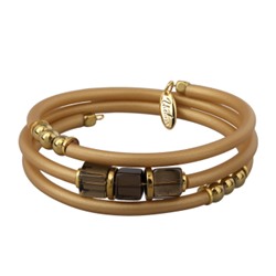 Браслет Терра (раухтопаз, каучук золотистый, гематит; покрытие золото), Есть комплект