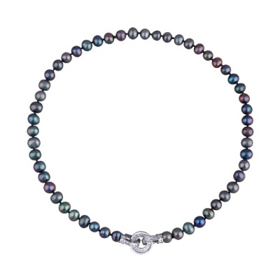 Колье (жемчуг бензиновый 8-9мм, фианит; покрытие родий) 45см, Есть комплект