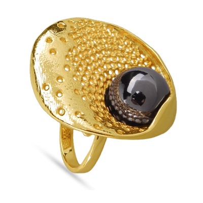 Кольцо (Майорка 14мм черный металлик; покрытие золото), Есть комплект