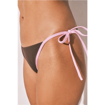 Braga bikini tiras contraste marrón