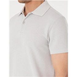 Gri Slim Fit Örme Dokulu Polo Yaka Tişört