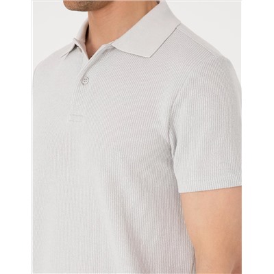 Gri Slim Fit Örme Dokulu Polo Yaka Tişört