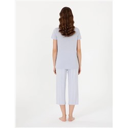 Mavi Kısakollu Kapri Pijama Takımı
