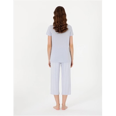 Mavi Kısakollu Kapri Pijama Takımı