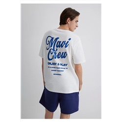 Mavi Crew Baskılı Ekru Tişört Loose Fit / Bol Rahat Kesim 0612667-70057