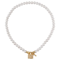 Колье (Майорка белая 8мм, белый фианит; покрытие золото) 45см, Есть комплект