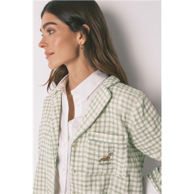 Pijama camisero largo 100% algodón estampado cuadros