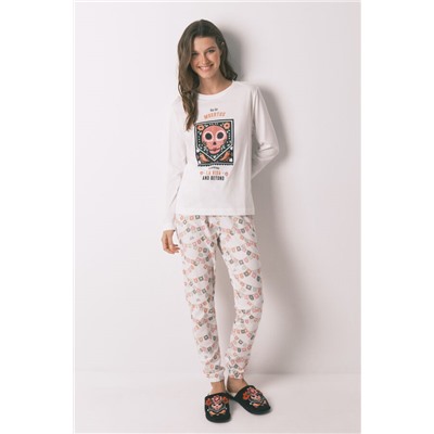 Pijama largo 100% algodón "Día de muertos" marfil