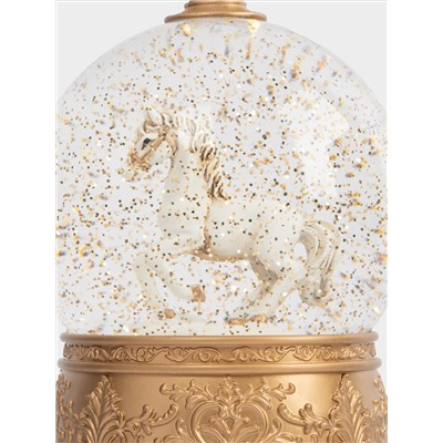 Снежный фонарь, 18 см, с подсветкой, пластик, золотистый, Лошадь в шаре, Horse