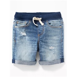 Karate Rib-Knit Waist Denim Shorts for Toddler Boys