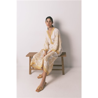 Vestido caftán jacquard flores