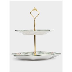 Подставка для пирожных, 25х20/24 см, 2 яруса, керамика D/металл, Еловые ветки, Festival