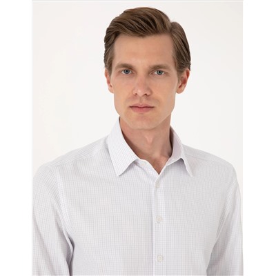 Gri Kareli Slim Fit Uzun Kollu Gömlek