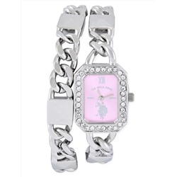 LADIES SILVER AND PINK BRACELET WATCH