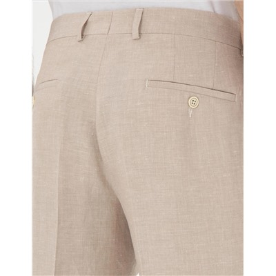 Açık Kahverengi Slim Fit Keten Karışımlı Pileli Pantolon