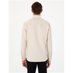 Bej Oxford Slim Fit Kolay Ütülenebilir Gömlek
