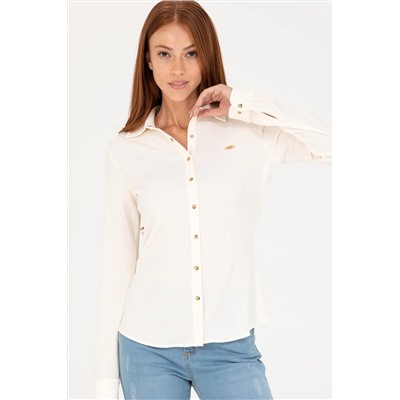 Kadın Krem Örme Gömlek