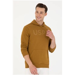 Erkek Açık Haki Kapüşonlu Basic Sweatshirt