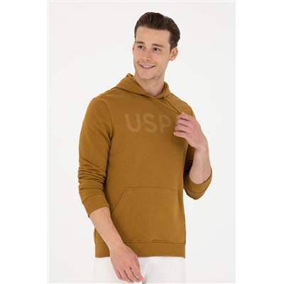 Erkek Açık Haki Kapüşonlu Basic Sweatshirt