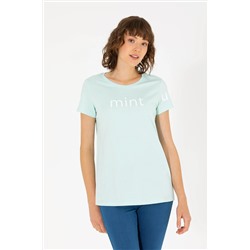 Kadın Mint Bisiklet Yaka Tişört
